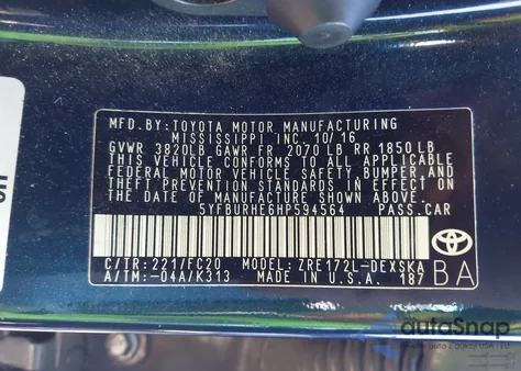 2017 Toyota Corolla Se из США, поврежденный, VIN 5YFBURHE6HP594564